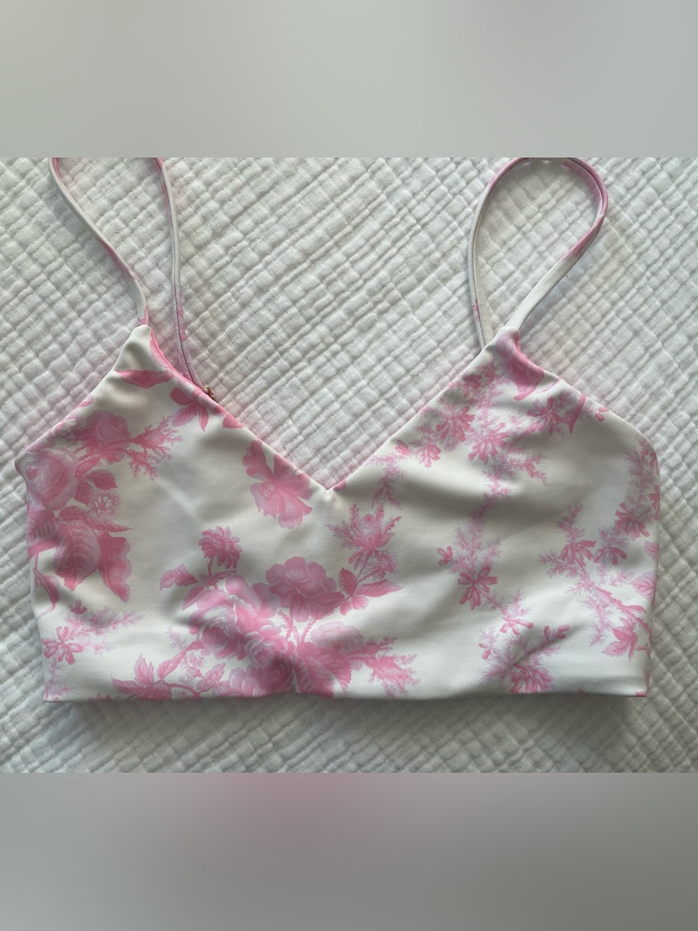 LoveShackFancy x Beachriot White & Pink Floral V-Neck Cropped Cami